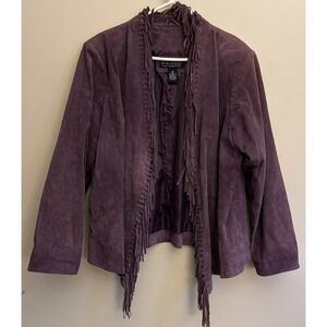 Dialogue Leather Jacket Womens 1X Plus Size Purple Seude Fringe Western Boho